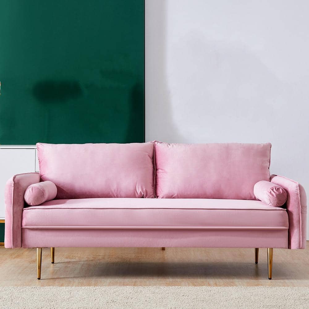 Magic Home 71 in. W Pink Velvet 2-Seats Sofa with Pocket-CS-W24717097 ...