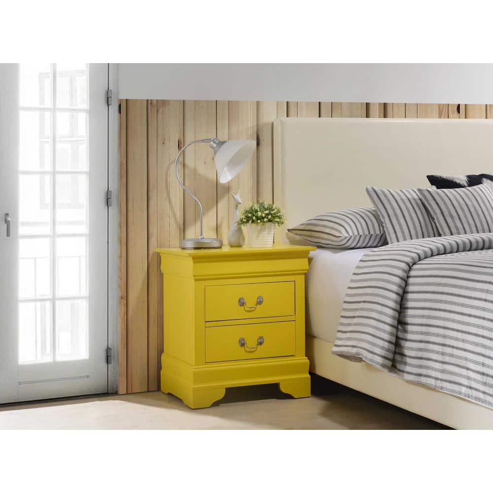 Louis Philippe 2-Drawer Yellow Nightstand (24 in. H X 22 in. W X 16 in. D)