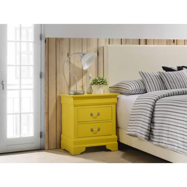 AndMakers Louis Philippe 2-Drawer Yellow Nightstand (24 in. H X 22 in. W X 16 in. D)