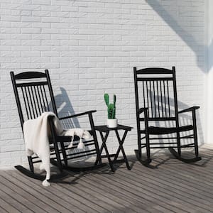 Black Wood Patio Outdoor Rocking Chair Set (3-Pieces)