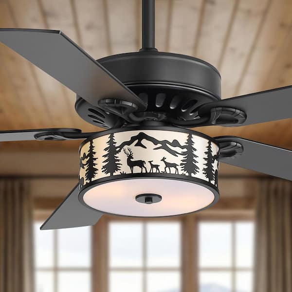 Wallin 52 in. 2-Light Indoor Black Downrod Ceiling Fan with Light Kit, 5 Black/Brown Blades and Remote Included