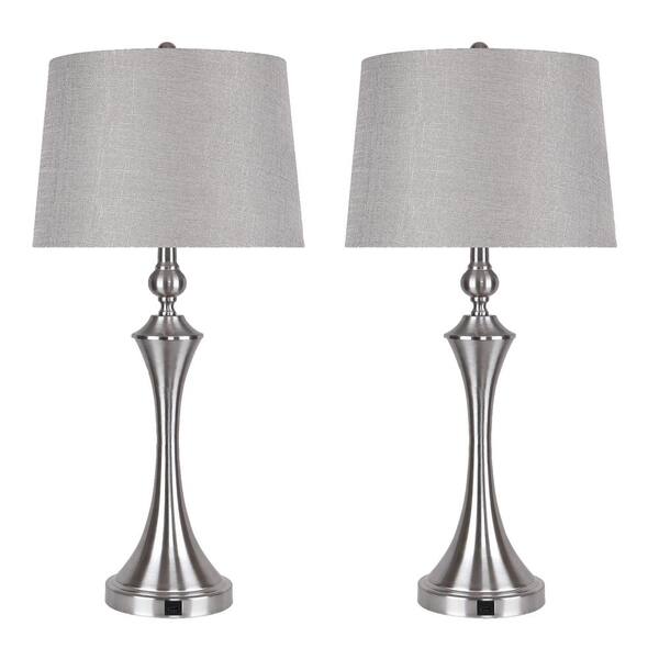 Grandview Gallery 31 In Brushed Nickel Table Lamps With Usb Port Base And Grey Slub Linen Shade St90872w Brushed Nickel Table Lamps, Usb Port Lamp Base