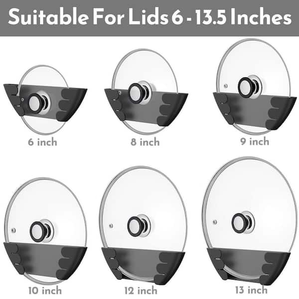 Wall Mount Pot Lid Drawer Organizer with Fits 6 in. to 13 in. for Kitchen and Inside Cabinet Door, Black (3-Pack)