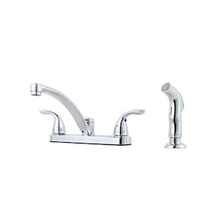 Pfirst Series 2-Handle Standard Kitchen Faucet with Lever Handles and Side Sprayer in Polished Chrome