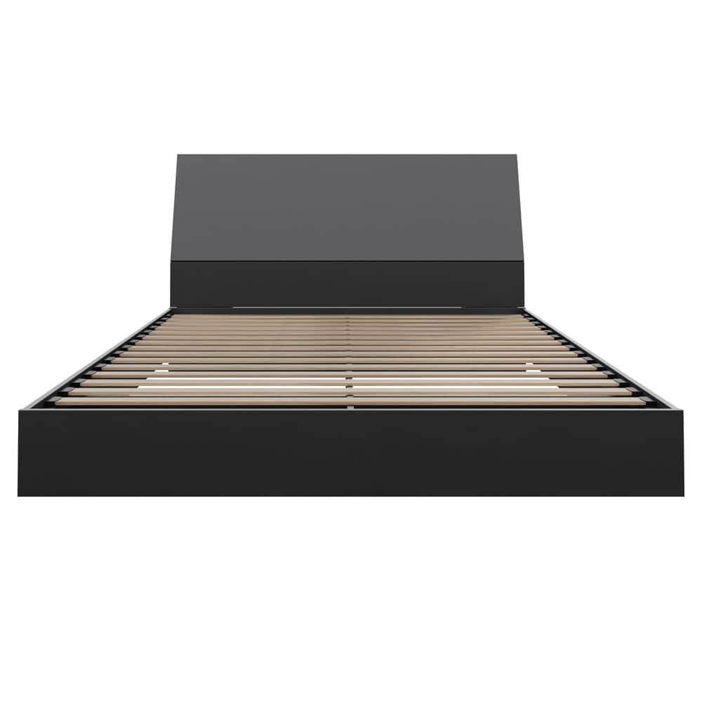 Serenity Queen Size Floating Black Wood Platform Bed with Storage