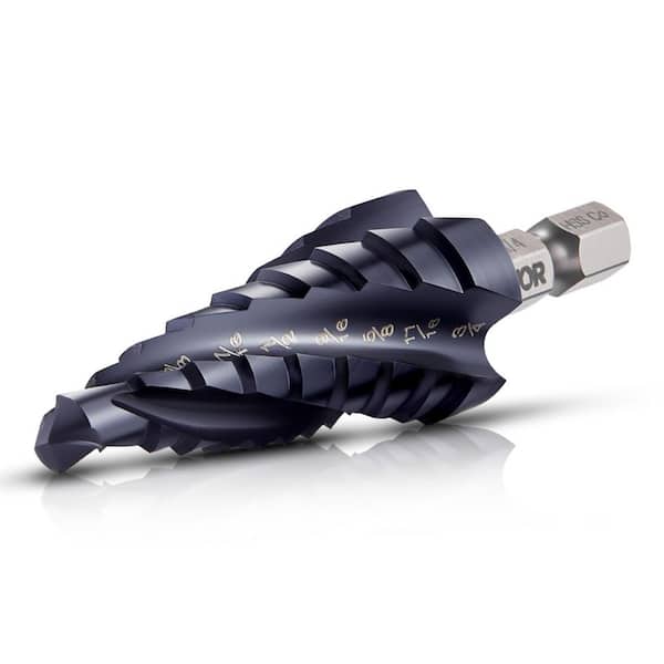Step Drill Bit, 1/4 to 3/4 in., 1/4 in., TiAlN Coating Cobalt HSS High Speed Steel,Four Spiral Flute Step Bit,(1-Piece)