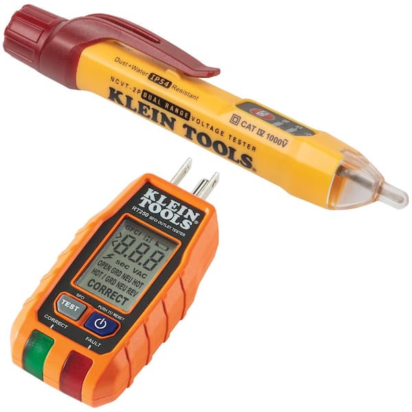 Klein Tools Dual Range Non-Contact Voltage Tester and GFCI Receptacle Tester with LCD Tool Set
