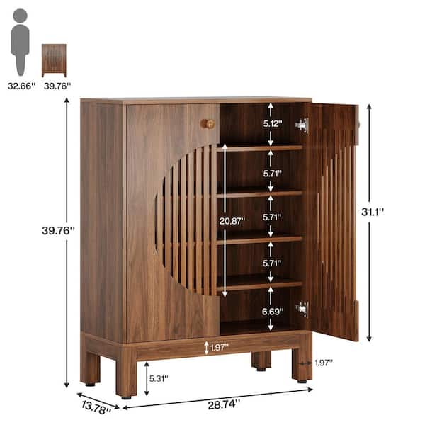Ahlivia 28.74 in. W Brown Wood Buffet Cabinet Sideboard with Adjustable Shelves and Louvered Doors