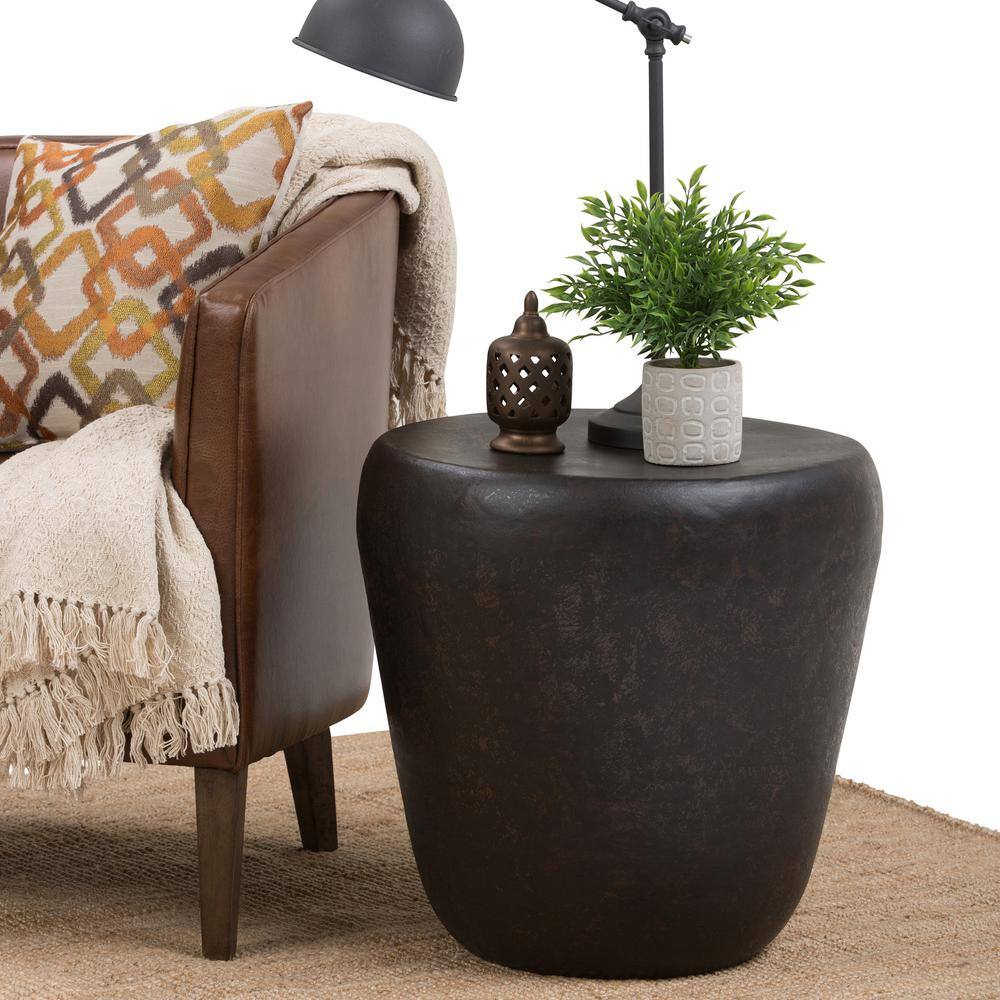 Rustic Bronze 20" Industrial Drum Accent Side Table