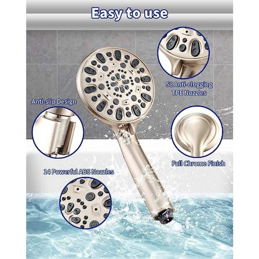Brushed Nickel 7-Spray Handheld Shower Head with 59" Hose