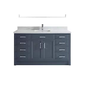 Calais 60 in. W x 22 in. D Vanity in Pepper Gray with Solid Surface Vanity Top