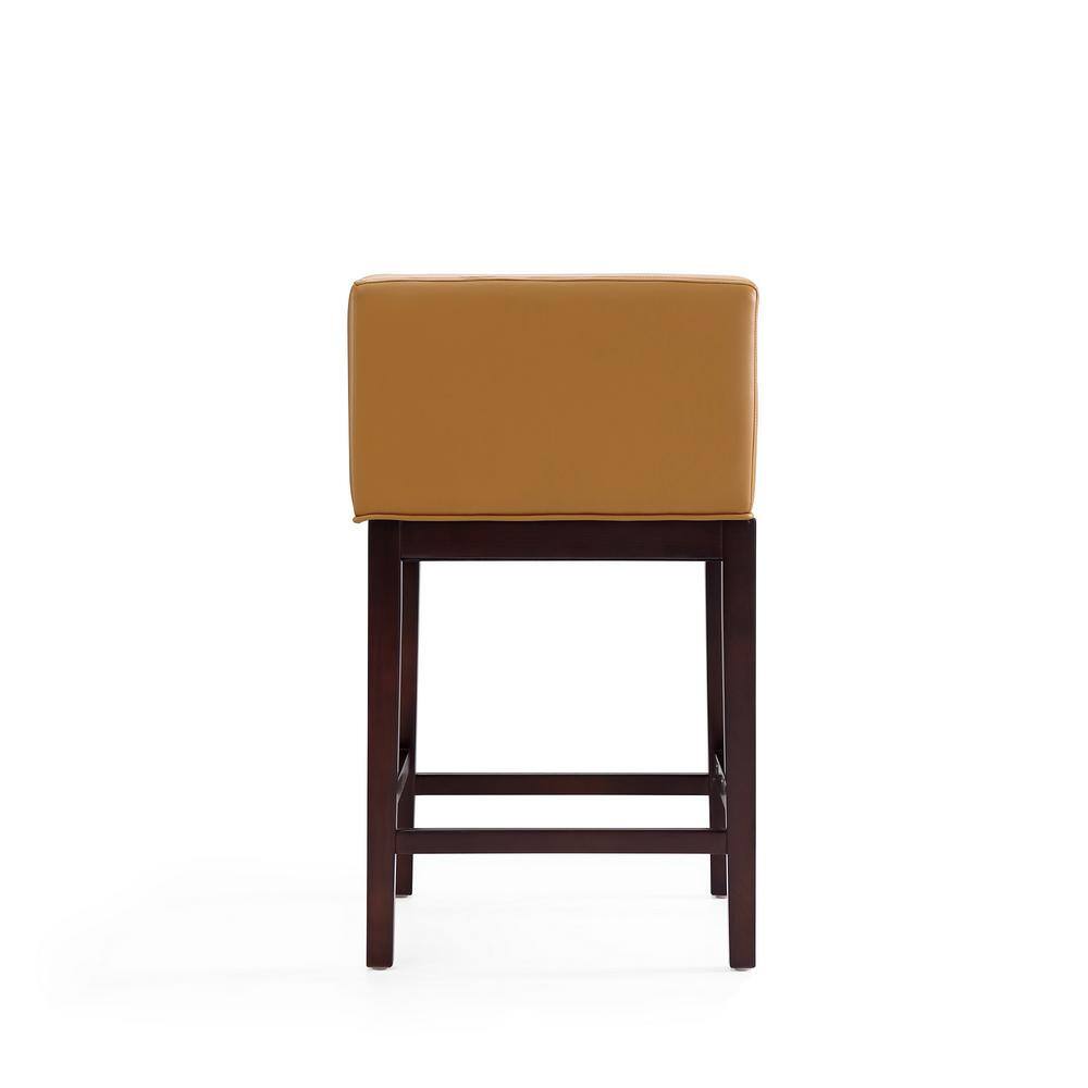 Set of 2 Camel Faux Leather and Walnut Wood Counter Stools