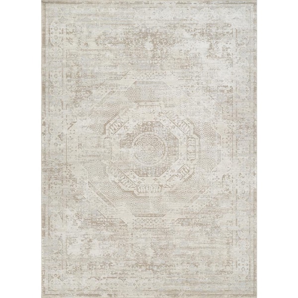 Mamluk Cream/Taupe 9 ft. x 12 ft. Abstract Area Rug