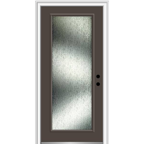 MMI Door Rain Glass 36 in. x 80 in. Left-Hand Inswing Full Lite Painted Brown Prehung Front Door on 4-9/16 in. Frame