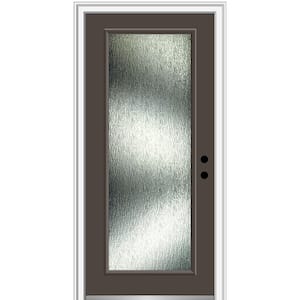 32 in. x 80 in. Left-Hand/Inswing Rain Glass Brown Fiberglass Prehung Front Door on 4-9/16 in. Frame