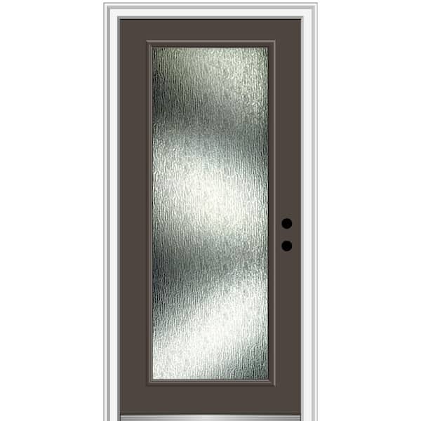 MMI Door 36 in. x 80 in. Left-Hand/Inswing Rain Glass Brown Fiberglass Prehung Front Door on 4-9/16 in. Frame