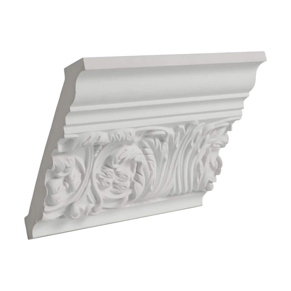 6-Inch White Polyurethane Floral Crown Moulding Sample