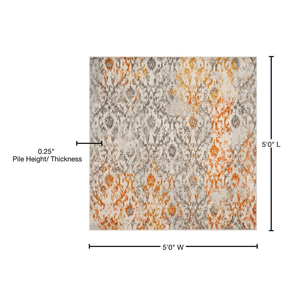Madison Cream and Orange Damask Square Area Rug