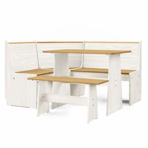 Chapman Solid Wood 3 Piece Corner Dining Set-Natural/White