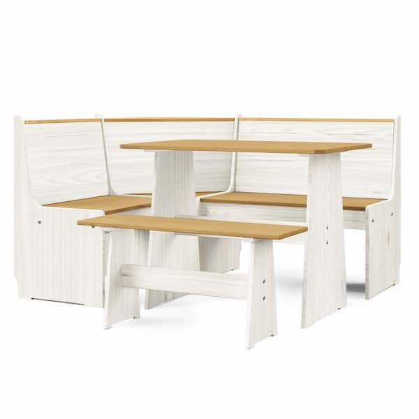 Dwell Home Inc Chapman Solid Wood 3 Piece Corner Dining Set-Natural/White
