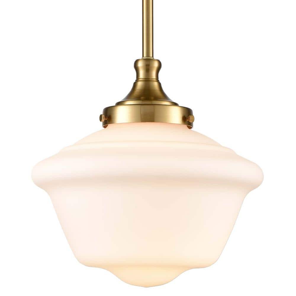 Gold Milk Glass Schoolhouse Pendant Light with Adjustable Rod