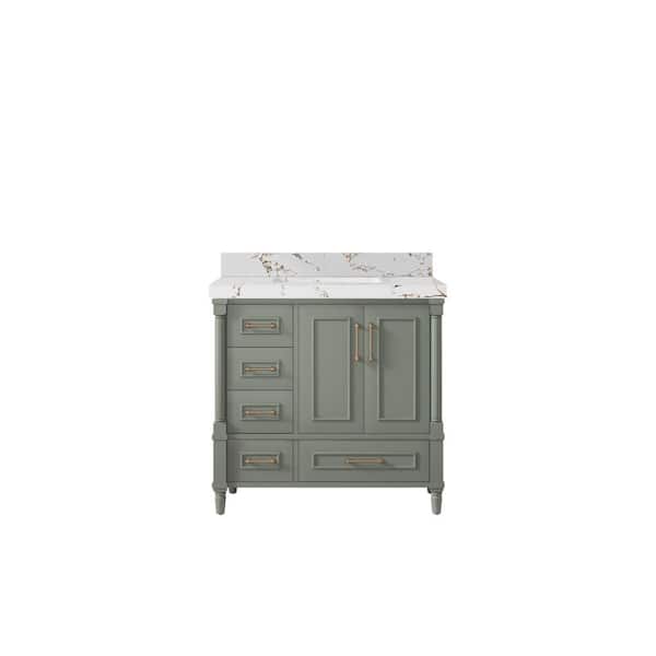 Willow Collections Hudson 36 in. W x 22 in. D x 36 in. H Single Sink Bath Vanity Center in Evergreen with 2 in. Viola Brown Qt. Top