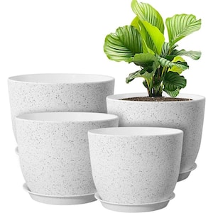 Modern 7 in. L x 6 in. W x 5 in. H Speckled White Plastic Round Indoor Planter (4-Pack)