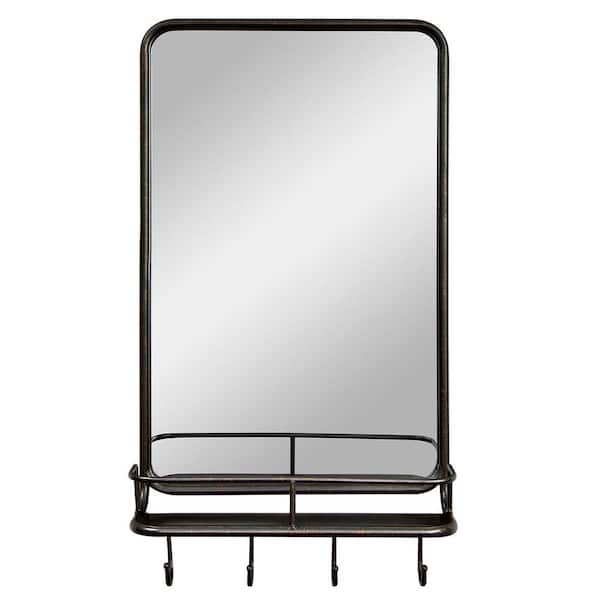 Black Metal Frame Rectangle Vanity Wall Mirror with Shelves