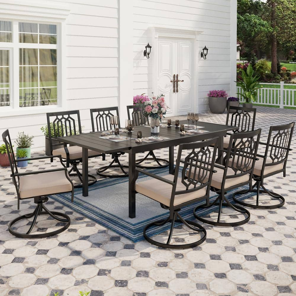 PHI VILLA Black 9-Piece Metal Patio Outdoor Dining Set with Expandable ...