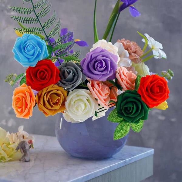 Navy Blue 9 in. Artificial Roses Plant Type Branch Stem for DIY