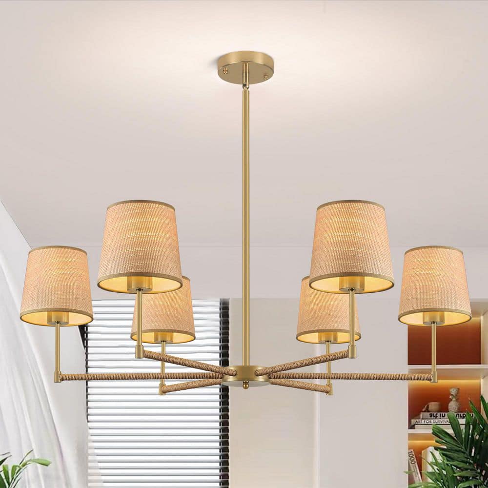6-Light Gold Bohemian Farmhouse Chandelier with Rattan Light Shades price history on PriceWatchPro