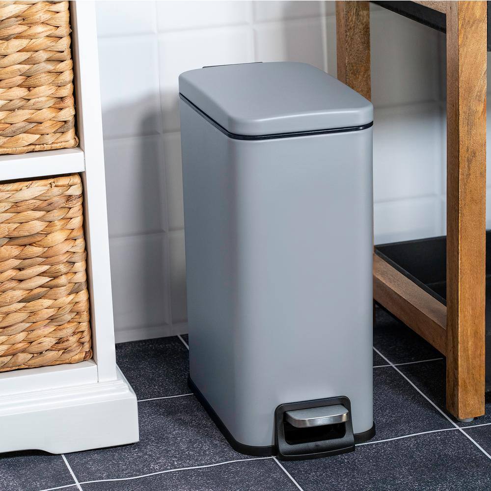 Matte Gray Stainless Steel 1.6 Gal Pedal Bathroom Trash Can