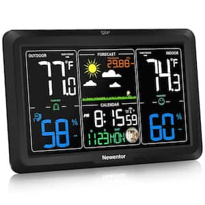7.5 in. Wireless Indoor Outdoor Thermometer with Atomic Clock, Weather Forecast and Barometer, Black