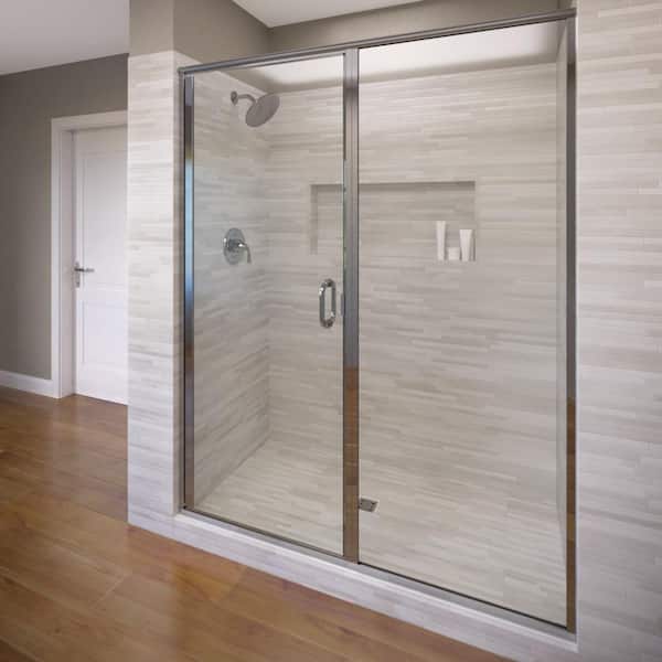 Basco Infinity 59 in. x 72-1/8 in. Semi-Frameless Hinged Shower Door in Chrome with Clear Glass