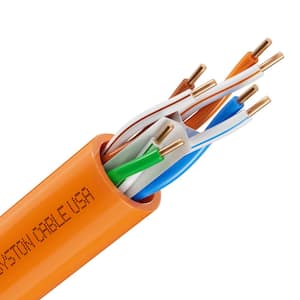 100 ft. Orange Riser Rated - CMR Cat 6e 600 MHz 23 AWG Solid Bare Copper Ethernet Network Cable-Bulk No Ends