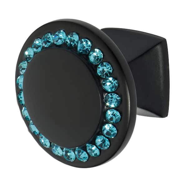 Wisdom Stone Isabel 1-1/4 in. Black with Aqua Blue Crystal Cabinet Knob