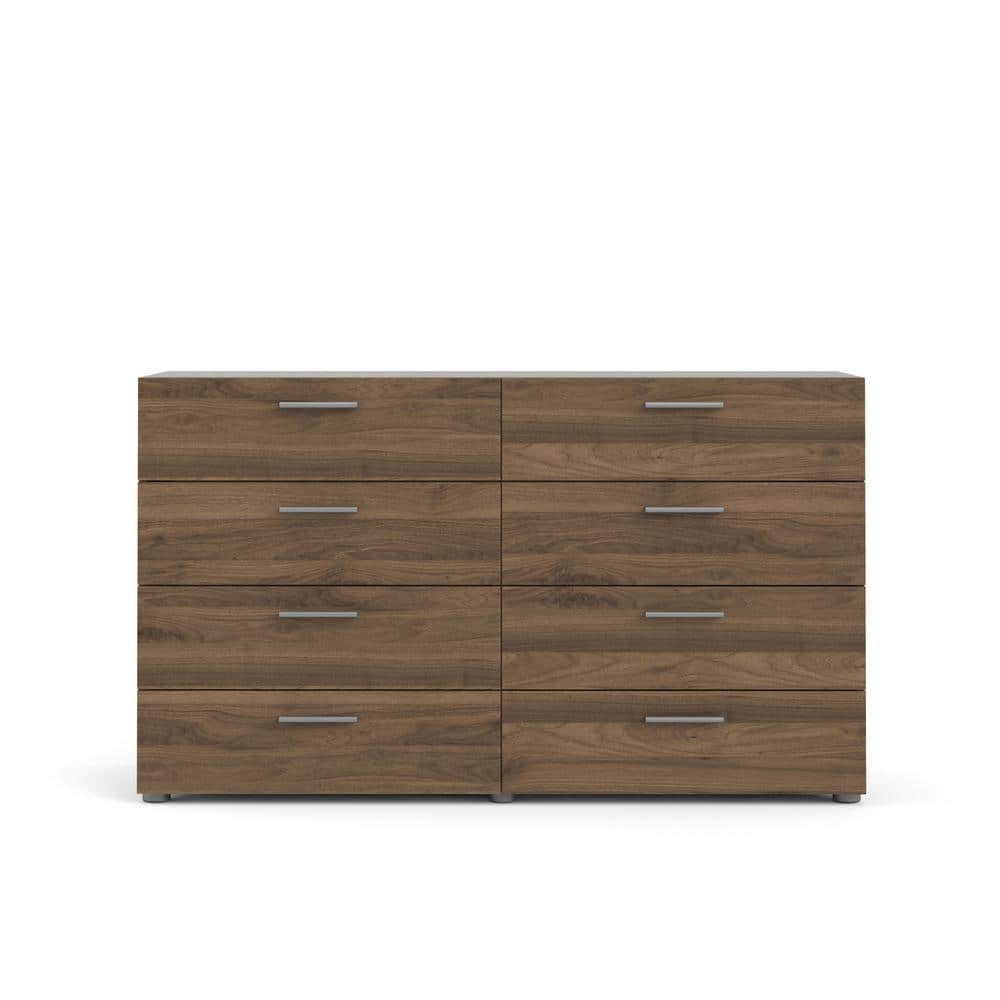 Walnut 8 Drawer Double Dresser with Metal Handles