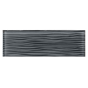Enchant Parade Devon Dark Gray Glossy 4 in. x 12 in. Glass Textured Subway Wall Tile (3.26 sq. ft./Case)