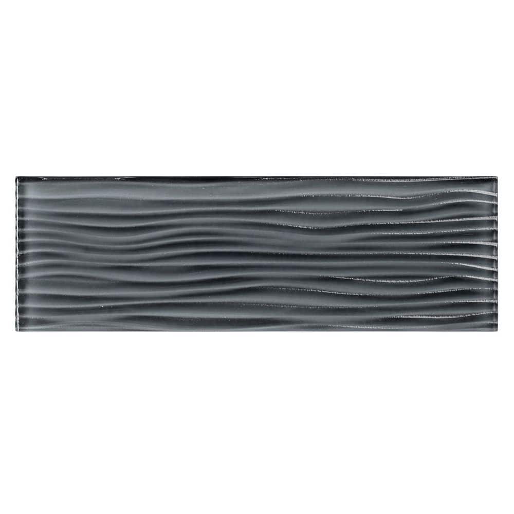 Enchant Parade Devon Dark Gray Glossy 4 in. x 12 in. Glass Textured Subway 