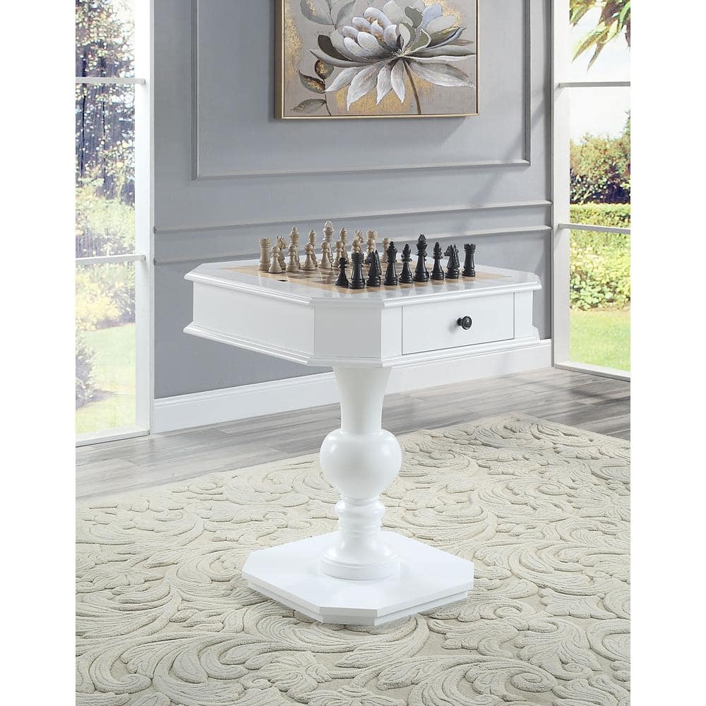 White Square Wood Game Table with Pedestal Base