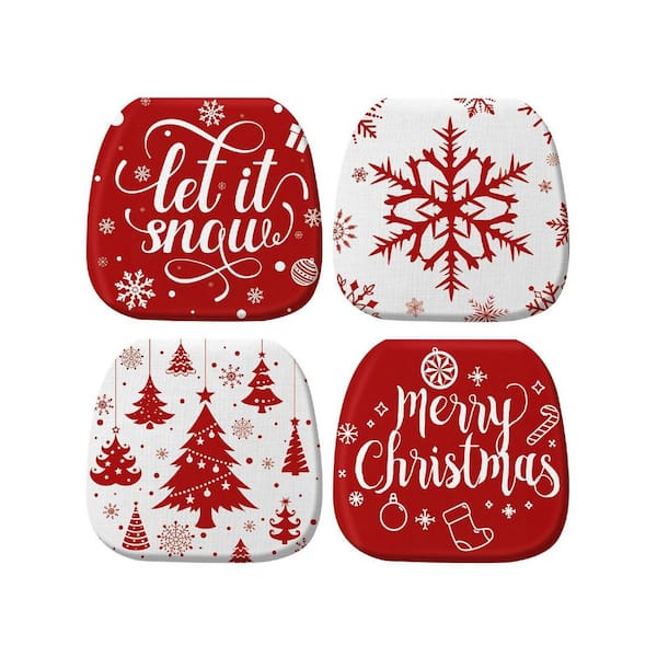 Red Rectangular Outdoor Seat Christmas Chair Cushions with Ties (4-Pack)