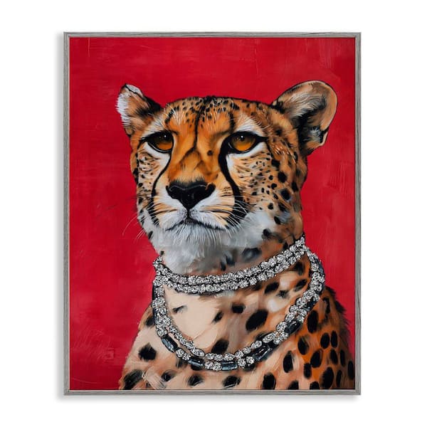 Leopard Royalty with Necklace by Svetlana Aleynikova Gray Framed Animal Giclee Art Print 20 in. x 16 in.