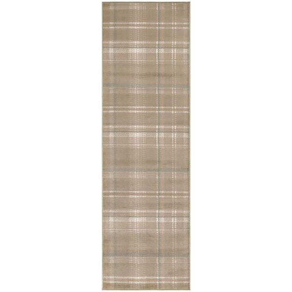 Nourison Grafix Taupe 2 ft. x 12 ft. Plaid Contemporary Runner Area Rug