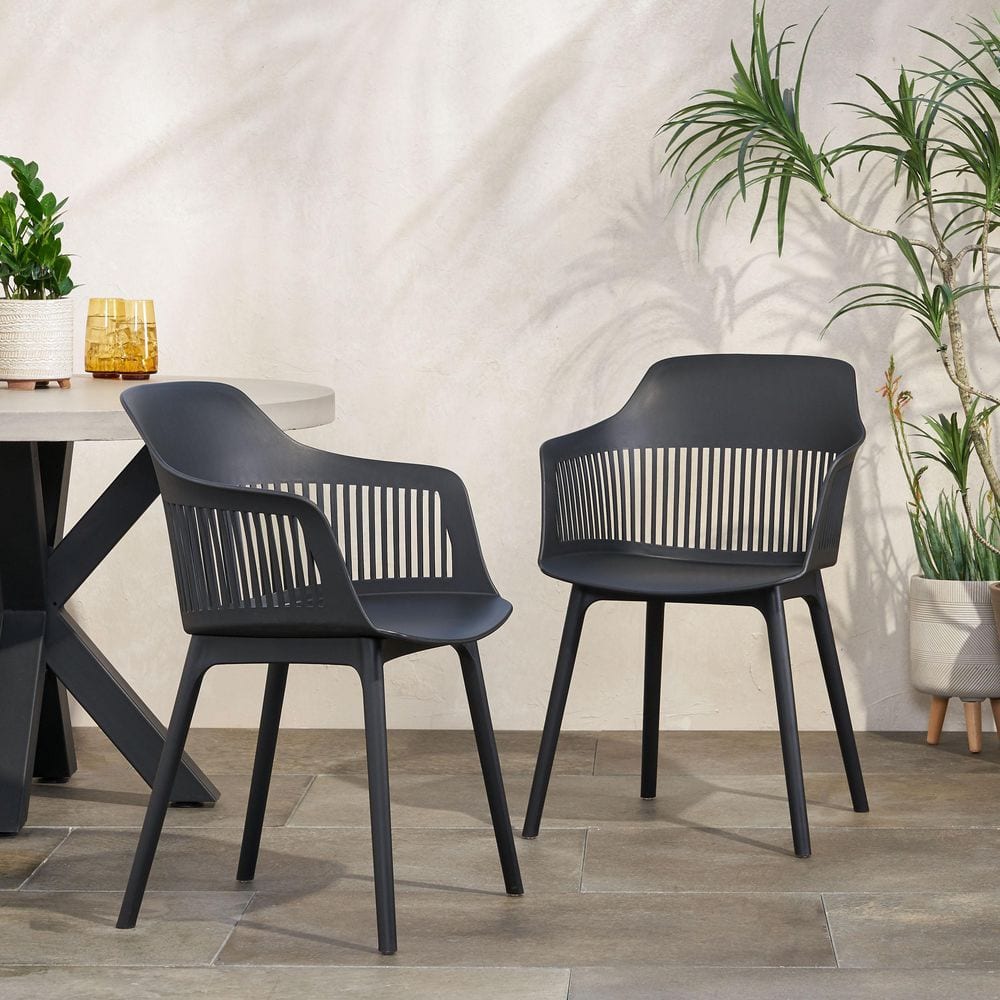 Black Outdoor Dining Chair with Curved Backrest Set of 2 price history on PriceWatchPro