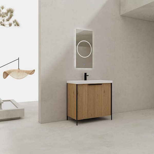 Midsummer 35.4 in. W x 19.7 in. D x 34.9 in. H Freestanding Bath Vanity Cabinet in Light Coffee with White Resin Top
