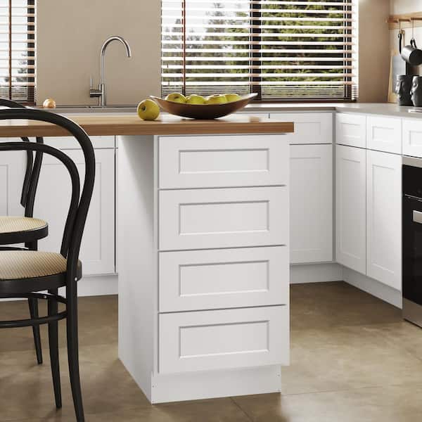 Hausvita 15 in. W x 24 in. D x 34.5 in. H in Shaker White Plywood Ready to Assemble Kitchen Base Cabinet with 4 Drawers