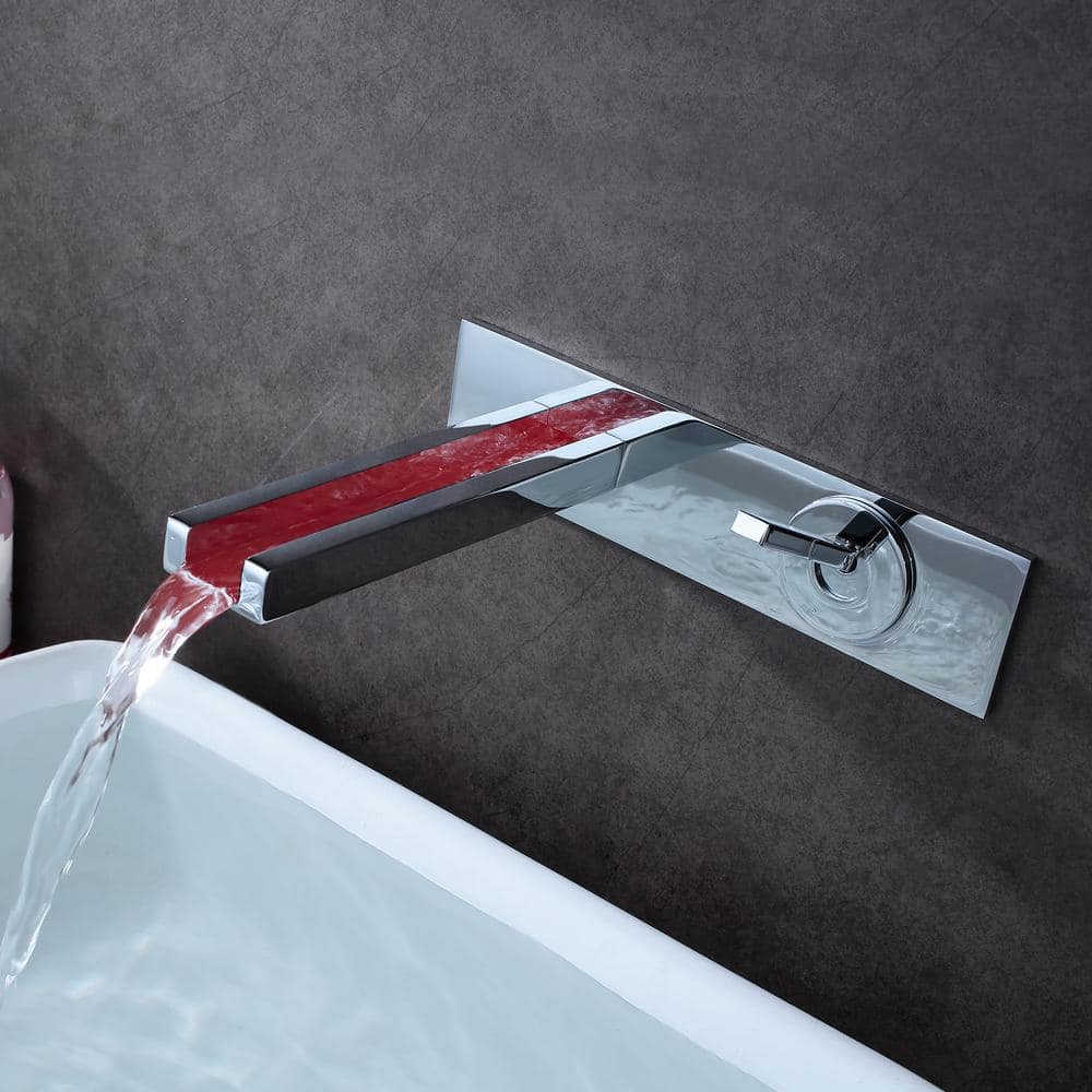 Chrome Wall Mount LED Waterfall Bathroom Sink Faucet