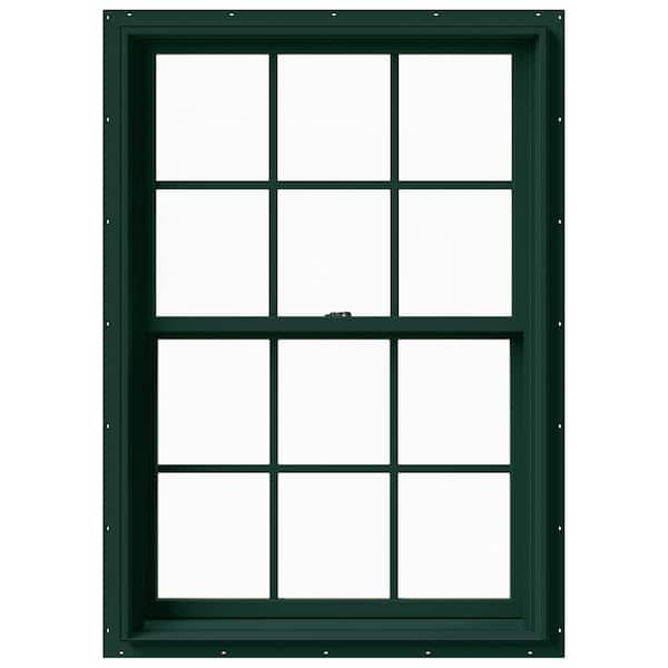JELD-WEN 33.375 in. x 48 in. W-2500 Series Green Painted Clad Wood Double Hung Window w/ Natural Interior and Screen