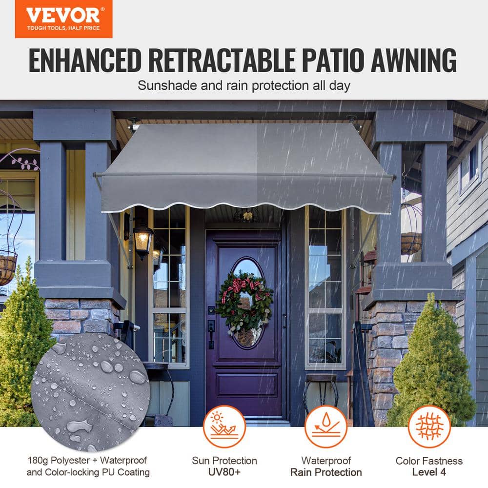 Gray Retractable Patio Awning with Manual Crank, 59" x 47"