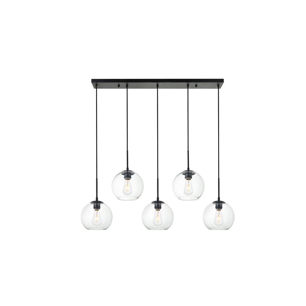 Timeless Home 41.7 in. 5-Light Black And Clear Pendant Light, Bulbs Not Inc